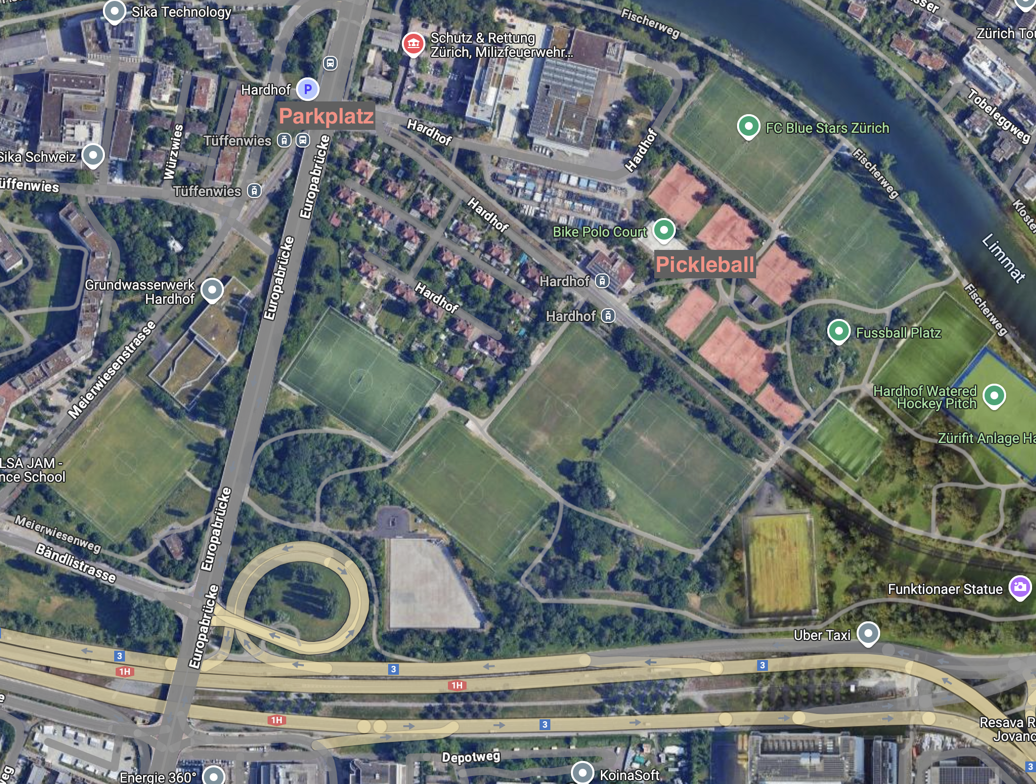 Map to find outdoor pickleball court in Altstetten, Zürich